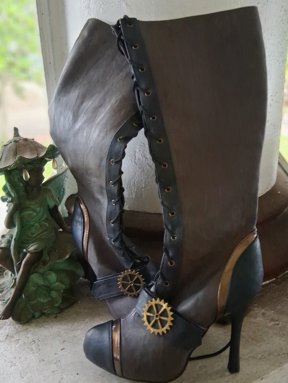 Ellie Quinley Steampunk High Heel Boots Brown & Black Halloween Costume Cosplay